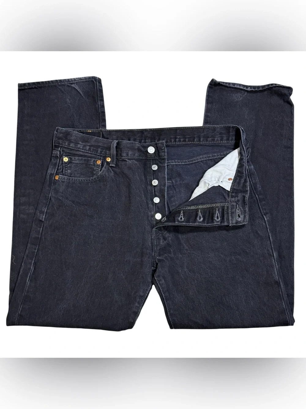 Levis 501 Jeans Men’s 34x30 Black Button Fly Grunge Straight Leg Jeans 5 Pocket